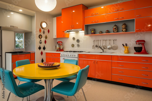 Step into the Groovy Past: A Vibrant and Chic Retro 1960s Mod Style Kitchen Interior