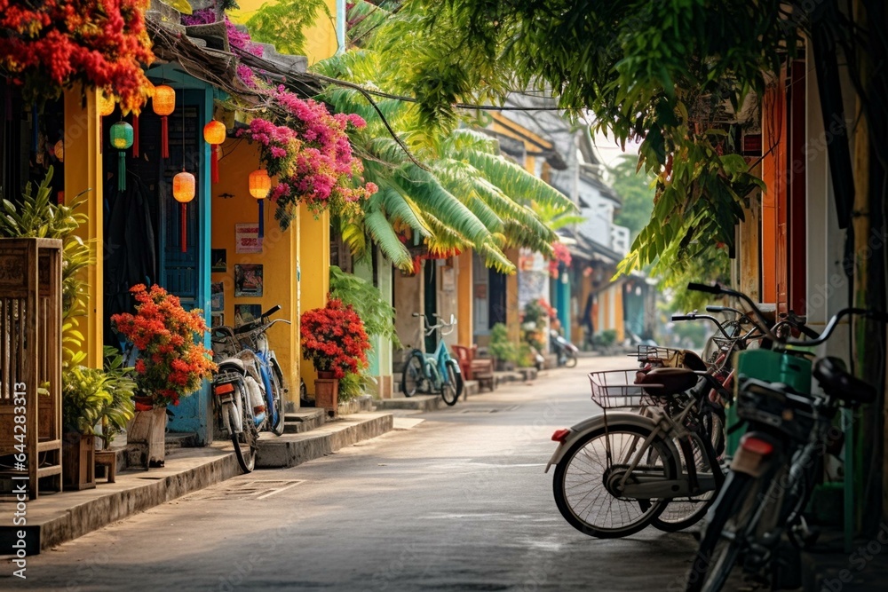 A picturesque street in Hoi An, Vietnam. Generative AI