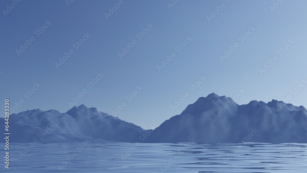 empty scenes water backgrounds in nature landscape, beautiful lake with snow mountains, 3D Rendering