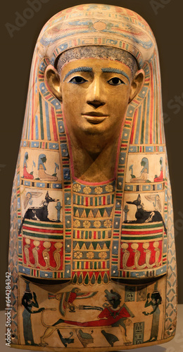 Egyptian wooden painted sarcophagus mask