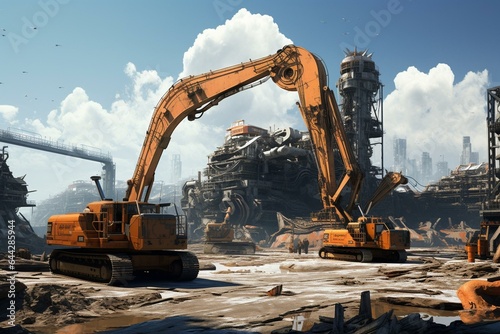 Large-scale project involving heavy machinery and equipment for constructing industrial infrastructure. Generative AI photo