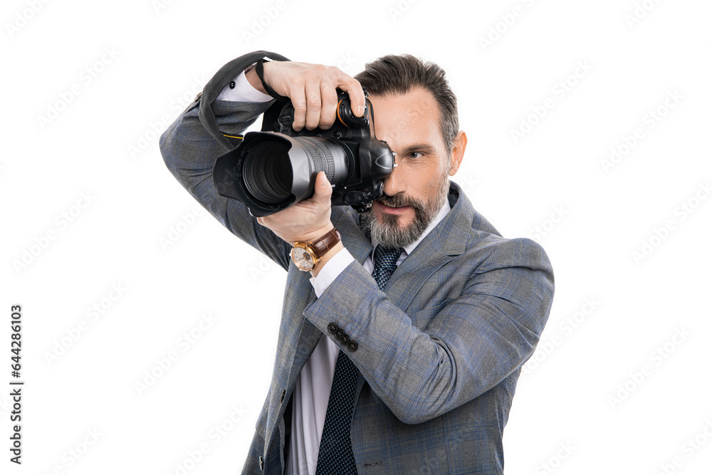 business photographer with camera. journalist man taking photo isolated on white. paparazzi photographer. businessman hold photo camera. photojournalist in business suit. photo journalist business photographer with camera. journalist man taking photo isolated on white. paparazzi photographer. businessman hold photo camera. photojournalist in business suit. photo journalist