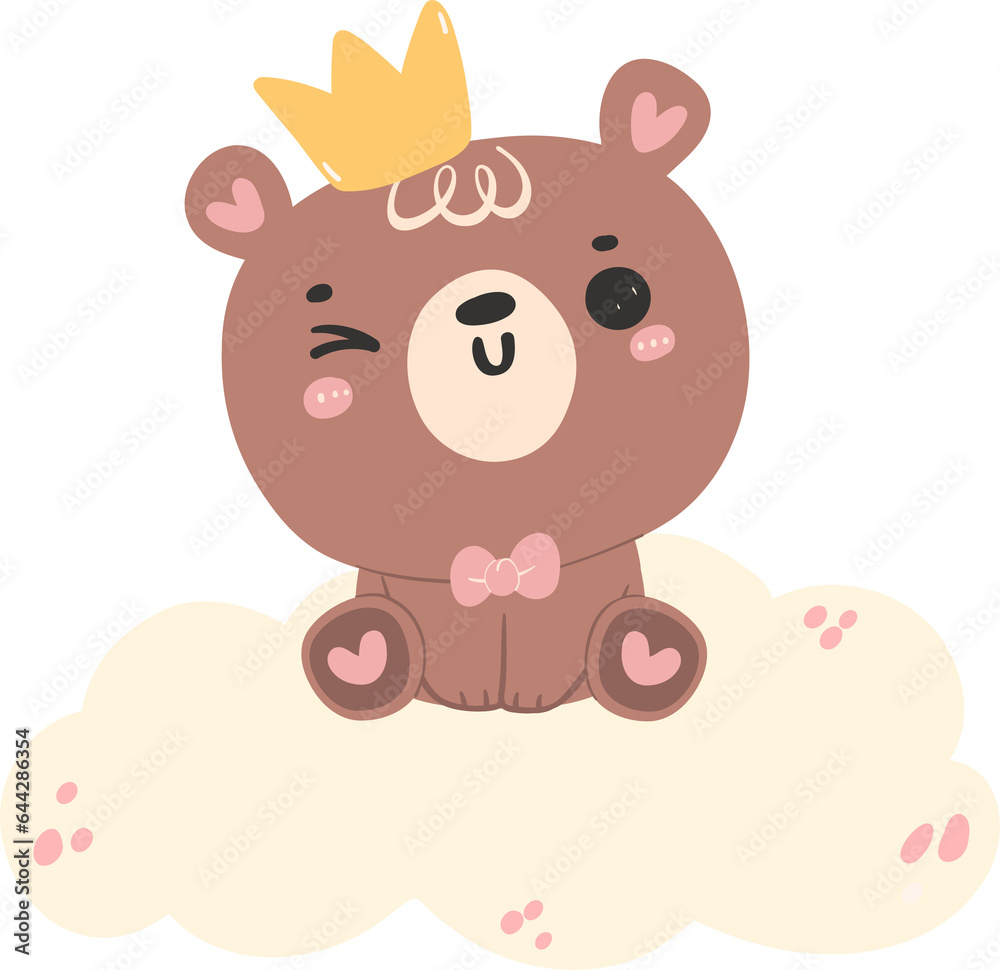Cute baby shower bear girl on whtie cloud Cute baby shower bear girl on whtie cloud