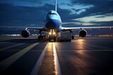 Link between airplane cargo and ground vehicle on runway. Generative AI