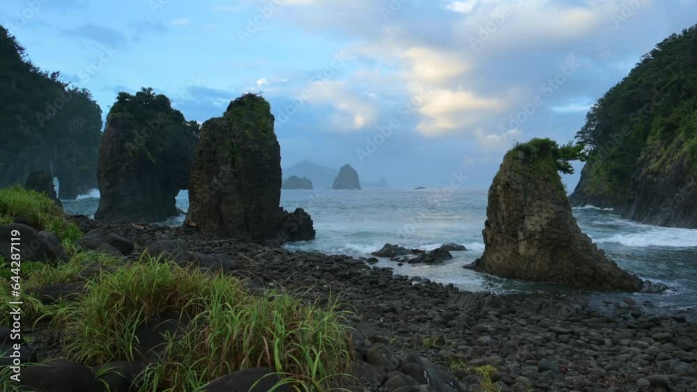 Sea stacks and dramatic clouds in Izu peninsula, Shizuoka Prefecture, Japan