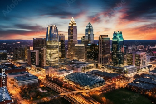 Aerial view of Charlotte, USA skyline. Generative AI