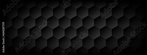 Black hexagon pattern background. Horizontal design. Vector illustration.