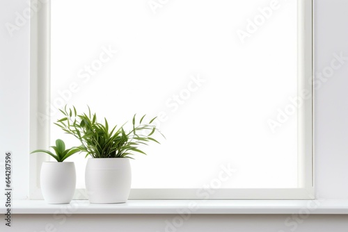 Isolated white windowsill on white background. Generative AI