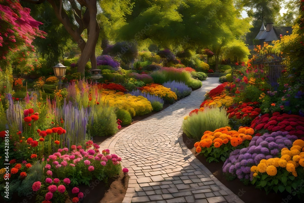 garden with flowers ,Beautiful ornamental garden