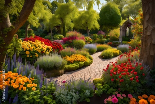 garden with flowers ,Beautiful ornamental garden