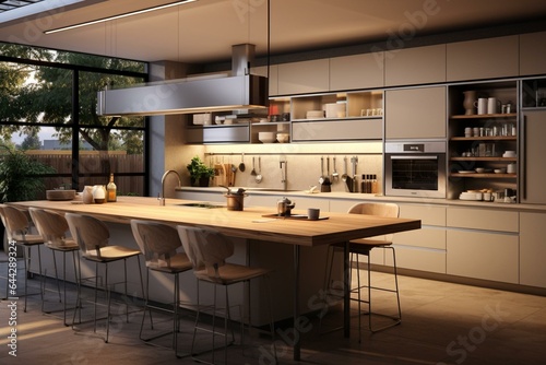 Contemporary 3D visualization of a kitchen design. Generative AI