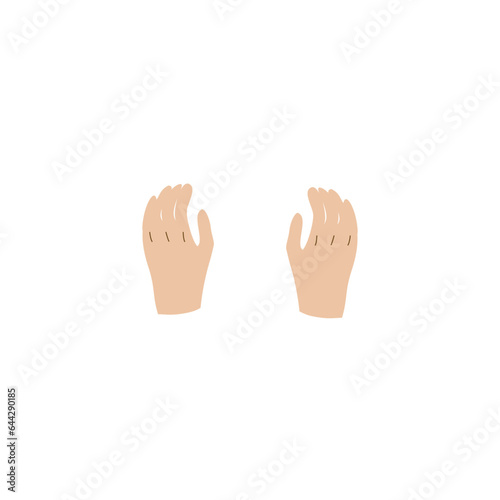 Hands pose. Female hands holding and pointing gesture, crossed fingers, fist, peace and thumbs up. Cartoon human palm and wrist vector set. Communication or talking with emojis for messengers