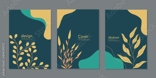 Set of notebook cover hand drawn floral designs. abstract retro botanical background.It can be used for invitation, card, cover book, diary, notebook. Vector illustration