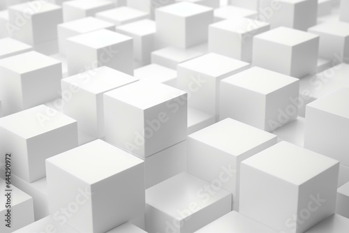 White cube boxes arranged on a white background. 3D model. Generative AI