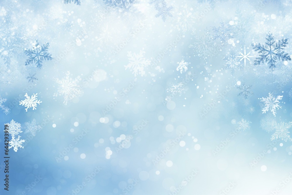 Elegant winter wallpaper with intricate snowflakes and ample blank space. Generative AI