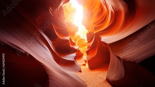 Sun ray through Antelope colorful canyon wall erosion in desert.