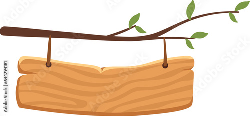 Wooden board hanging from tree branch. Signboard template