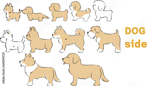 手書き風のシンプルなかわいい犬のイラスト　横向き　黄