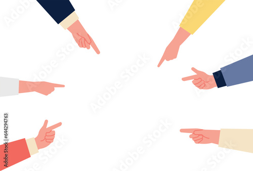 Human hands pointing center. Blank banner template
