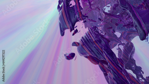 3d render Sexy young dark woman, fluid animation flowing through the body of the girl inside a rainbow field