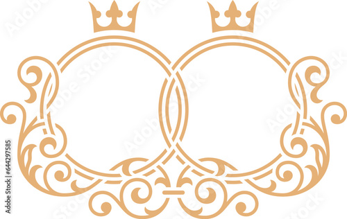 Wedding monogram template. Couple frame golden ornament