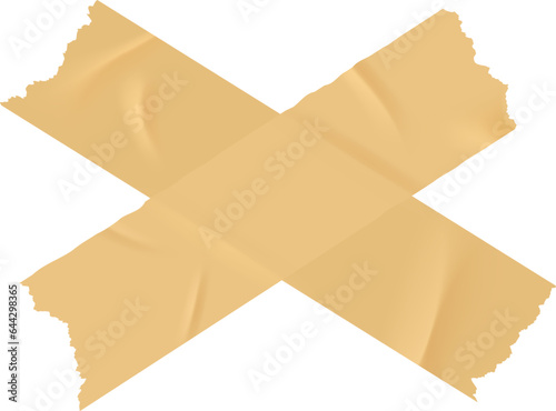 Wrinkled sticky tape. Crossed ripped paper strips