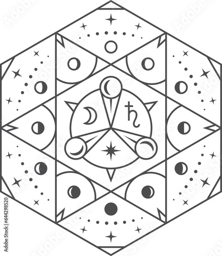 Astrological mystic lunar and solar signs. Mystic esoteric symbol