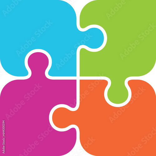 Colorful jigsaw logo. Puzzle pieces connected together
