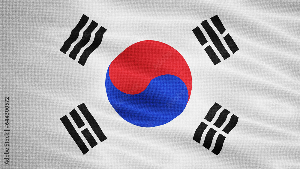 Waving Fabric Texture Of South Korea National Flag Graphic Background Waving Fabric Texture Of South Korea National Flag Graphic Background