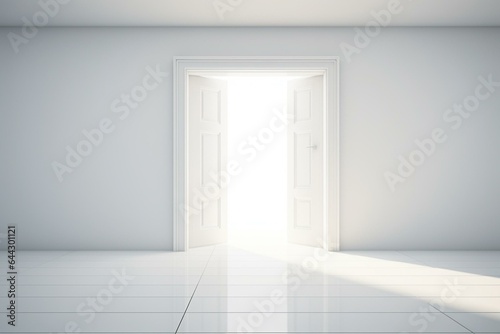 Open door with bright light  minimalist design. Represents hope. Generative AI