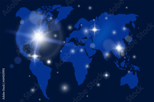 World map with light spots. Futuristic blue infographic