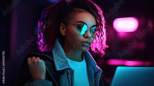 portrait of young woman with laptop 