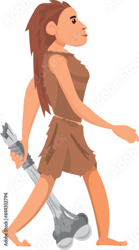 Cavewoman character. Cartoon walking ancient female barbarian