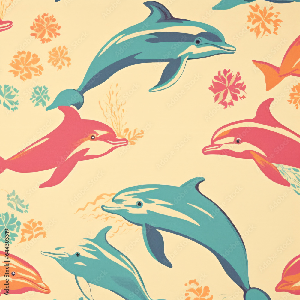 Naklejka premium Dolphins pattern in cartoon style