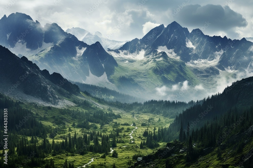 A wide vista of the Tatras mountain range. Generative AI