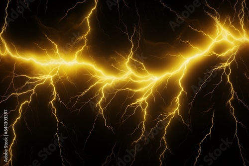 Black background with yellow lightning pattern. Generative AI