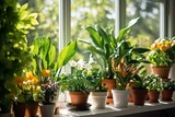 Spring home gardening guide for houseplants, emphasizing sunlight. Generative AI