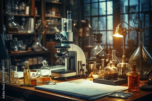 Scientific lab, R&D, microscope, equipment. Generative AI