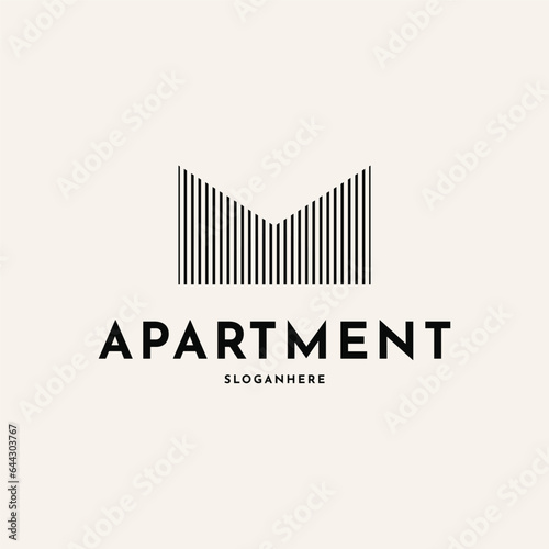 Building architecture property line logo design creative idea, letter m mortgage logo design concept