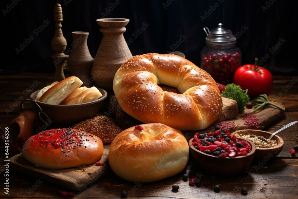 Traditional Turkish pastry concept presented on a rustic table with