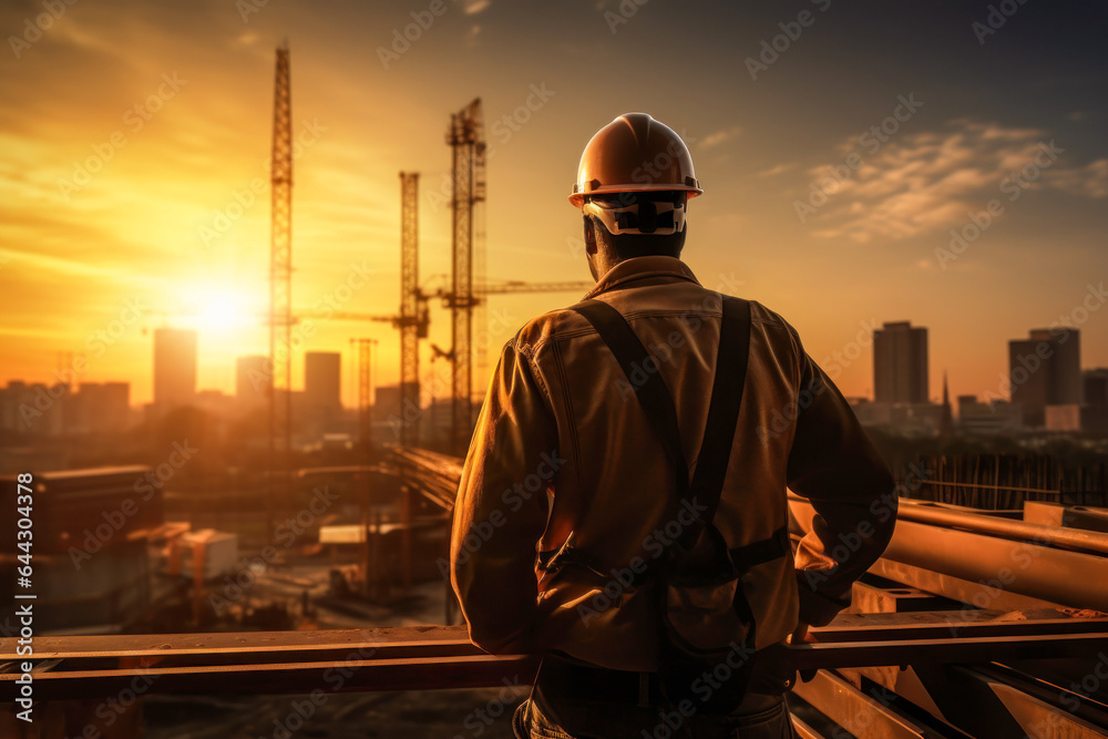 Silhouette of an engineer looking to work the construction site Silhouette of an engineer looking to work the construction site