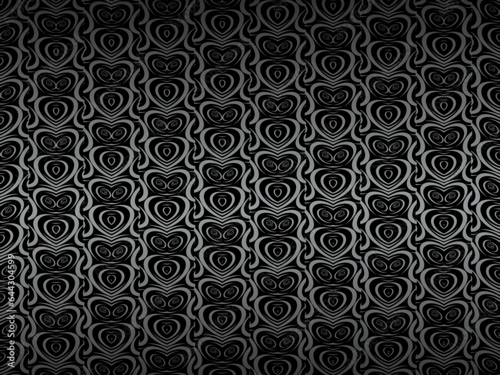 Black abstract background design. Modern wavy lines pattern (guilloche curves) in monochrome colors. Premium line texture for banners, business backgrounds. Dark horizontal vector template. Black abstract background design. Modern wavy lines pattern (guilloche curves) in monochrome colors. Premium line texture for banners, business backgrounds. Dark horizontal vector template.