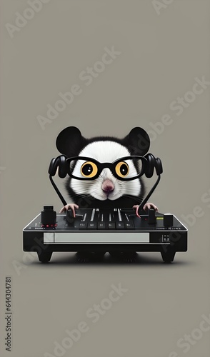 Cute mouse wearing glass as a DJ