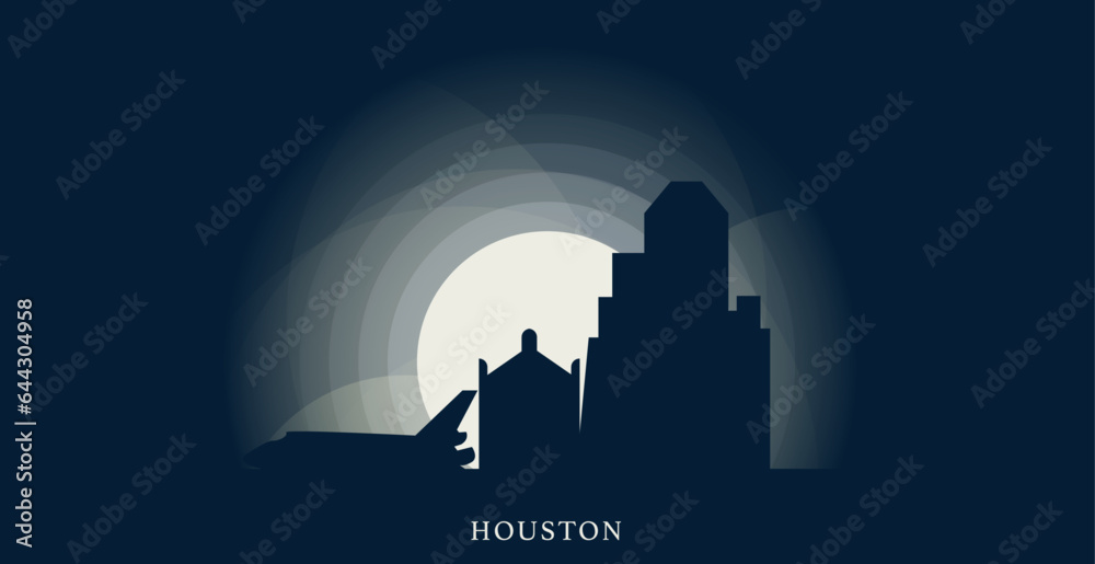 USA United States Houston cityscape skyline capital city panorama vector flat modern banner. US Texas American county emblem idea with landmarks and building silhouette at sunrise sunset night