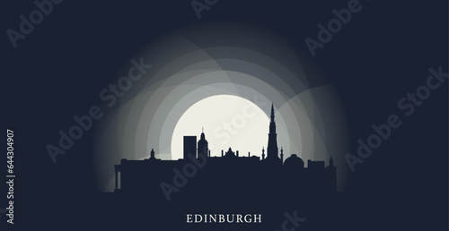 UK Scotland Edinburgh cityscape skyline capital city panorama vector flat modern banner, header. United Kingdom West Central emblem idea with landmarks and building silhouettes at sunset sunrise night