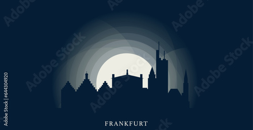 Germany Frankfurt cityscape skyline capital city panorama vector flat modern web banner, header. Central Europe region emblem idea with landmarks and building silhouettes at sunrise sunset night