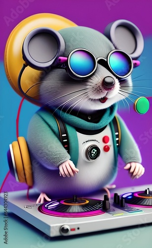 Cute mouse wearing glass as a DJ