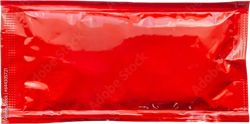 Blank red foil tomato ketchup sauce sachet package isolated on white background © Piman Khrutmuang