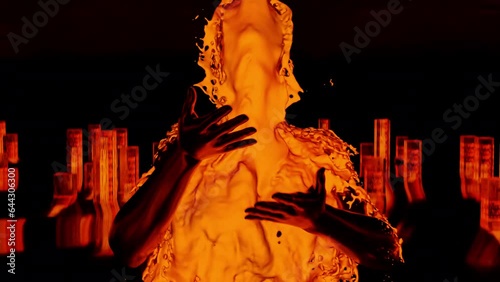 3d render Sexy young dark woman, fluid animation flowing through the body of the girl