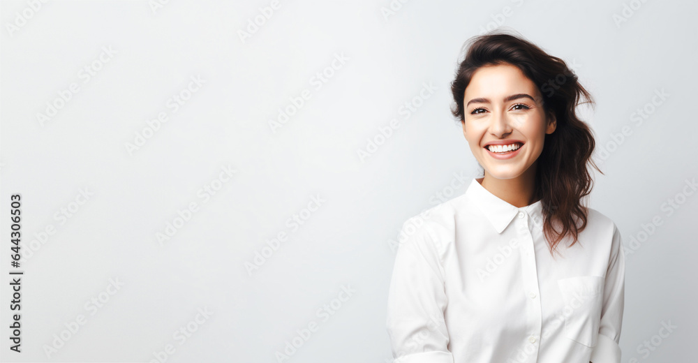 Beautiful smiling office worker in white clothes. Isolated on white background. Beautiful smiling office worker in white clothes. Isolated on white background.